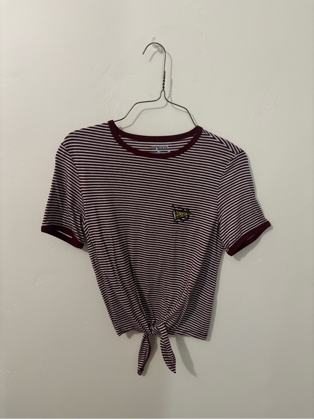 Joe Boxer Burgundy and White Striped Tie-Front Crop Top